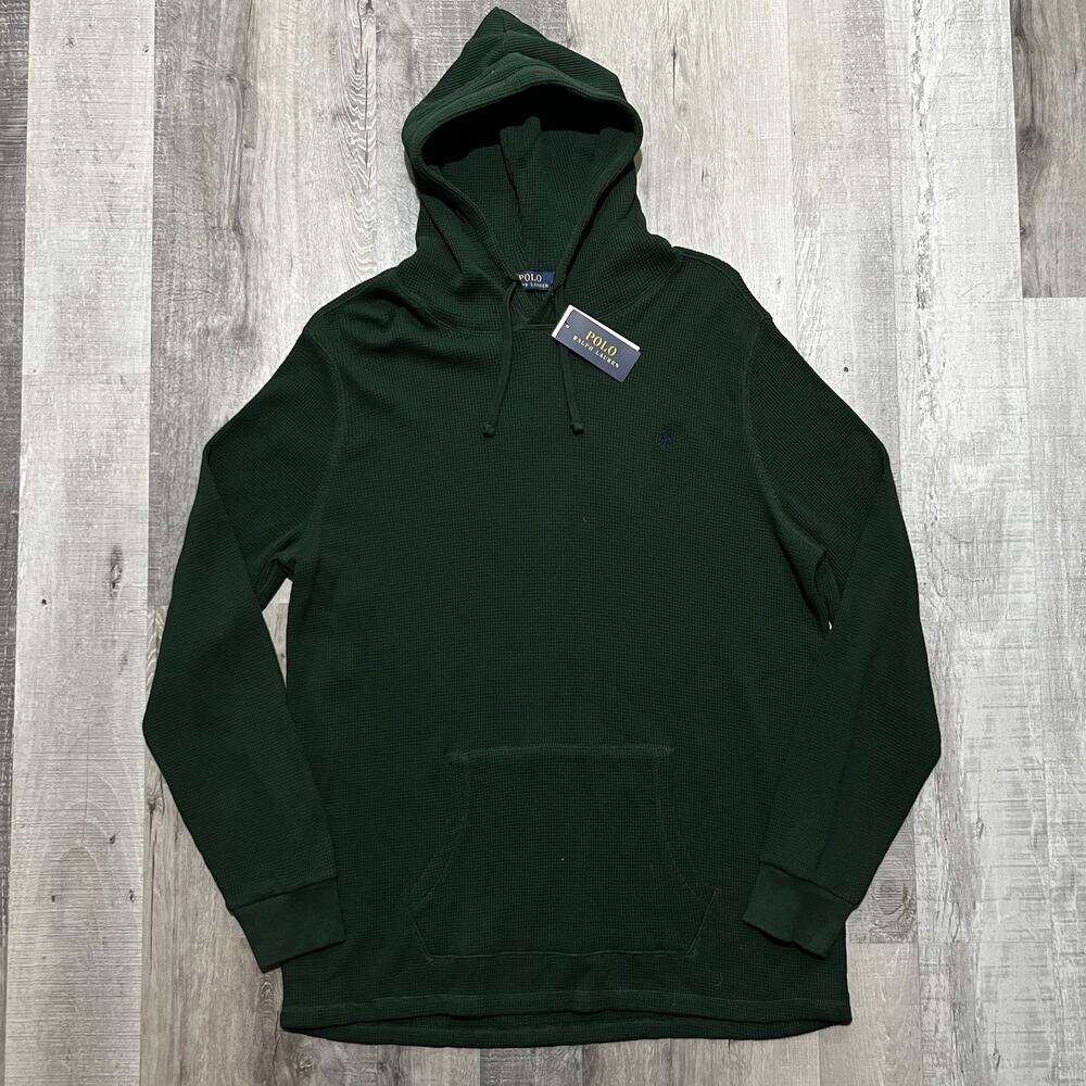 NWT Polo Ralph Lauren Dark Green Waffle Knit Pull Over Hoodie Mens Size 2XL